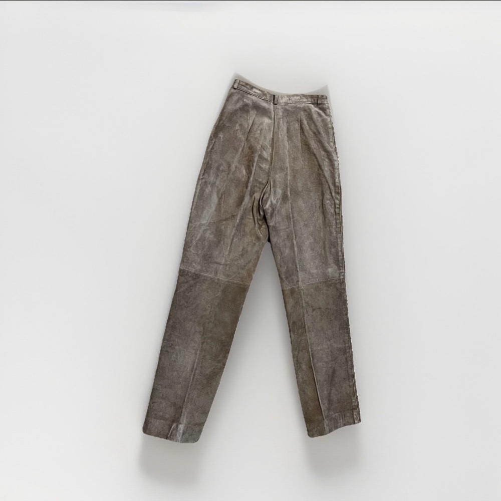 Vintage‎ Vegan Suede Pants Mocha Brown Sz 24" Pleated Waist High Rise Leather - Picture 10 of 11